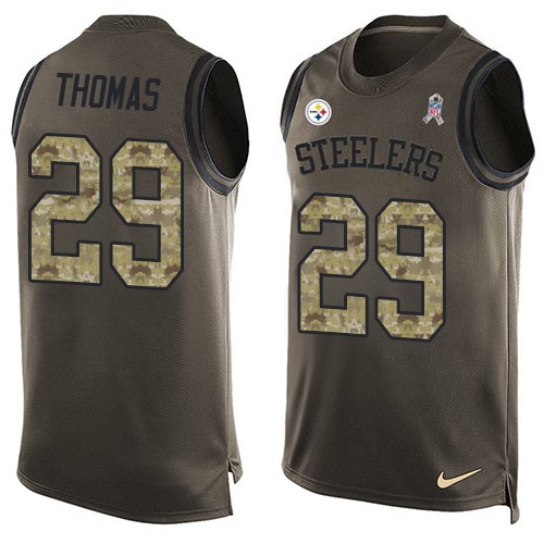 Men's Limited Shamarko Thomas Nike Jersey Green - #29 Salute to Service Tank Top NFL Pittsburgh Steelers